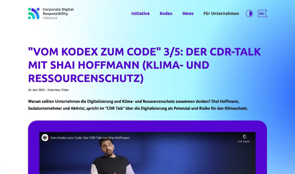 ``Vom KODEX zum CODE`` 3/5: DER CDR-Talk mit Shai Hoffmann (Klima- und Ressourcenschutz)